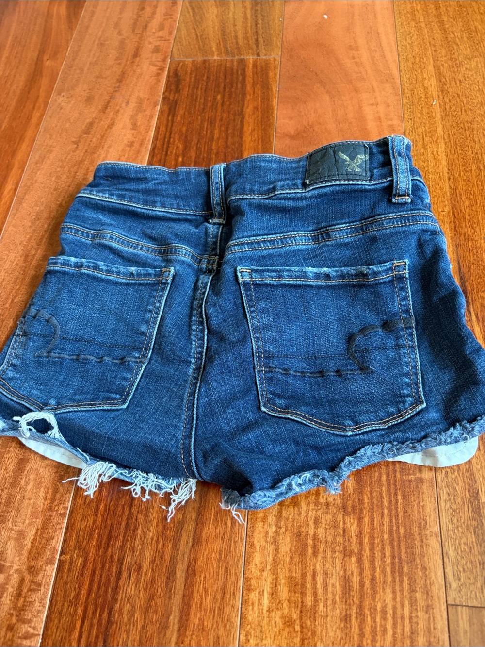 American Eagle Outfitters Dark Blue Frayed Hem Denim Shorts - Picture 2 of 5